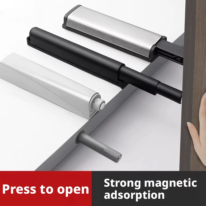 Self-Adhesive Magnetic Push Latch for Cabinets, Touch-Open Drawer Hardware with Door Stopper & Damper Buffer for Kitchen Cabinet