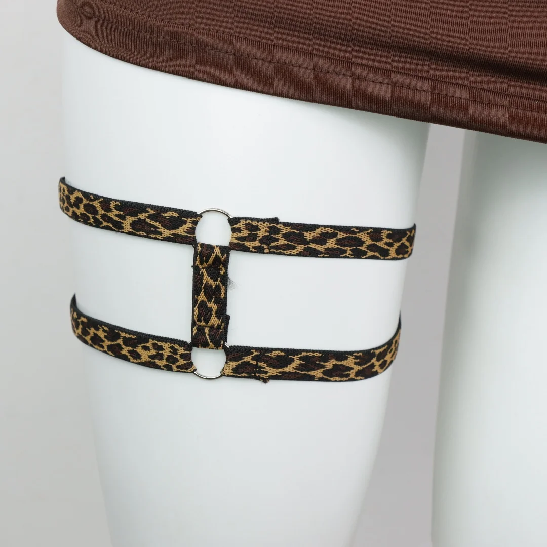 Leopard Print Elastic Leg Garter Belt - Sexy Double Band Thigh Ring for Bridal, Night Club & Halloween Costumes
