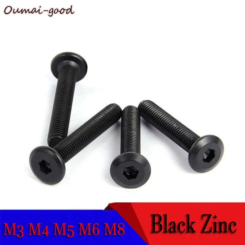 30-200pc Black Zinc M3 M4 M5 M6 M8 Hex Socket Flat Head Screws Connector Splint Lock Bolt for Bunk Bed Cots Furniture Connecting