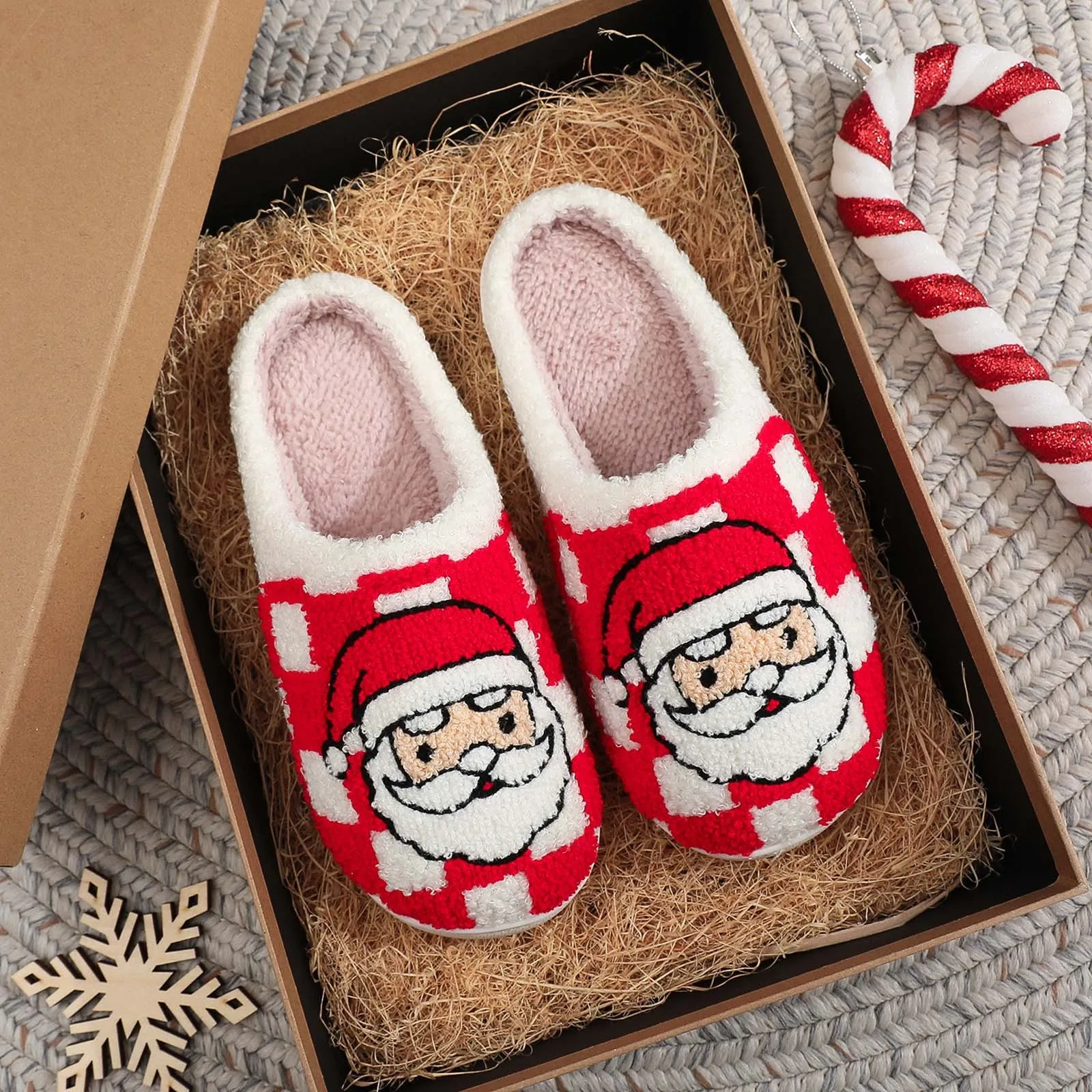 Christmas Indoor Anti Slip Fuzzy Slippers Cotton Adult Xmas Slippers For Women Autumn Winter Warm Home Thick Soles for Indoor