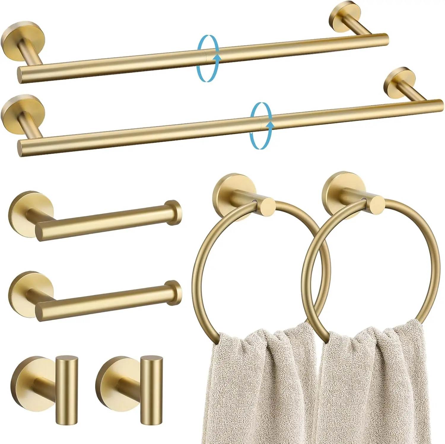 

8-Piece Brushed Gold Bathroom Hardware Set, SUS304 Stainless Steel Towel Bars and Accessories Wall Mounted