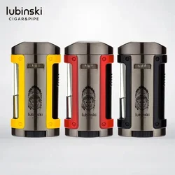 LUBINSKI Outdoor Metal Windproof 4-Fire Direct Spray Butane Gas Cigar Lighter Portable Luxury Torch Lighter High-End Men's Gift