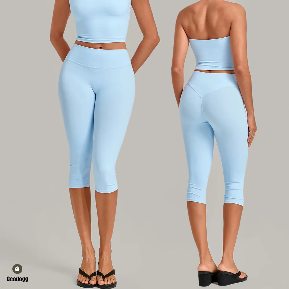 Women Yoga Fitness Gym Shorts High Waist Sports Cycling Capris Nude Pant Tummy Control Workout Push Up Athletic Leggings XP94