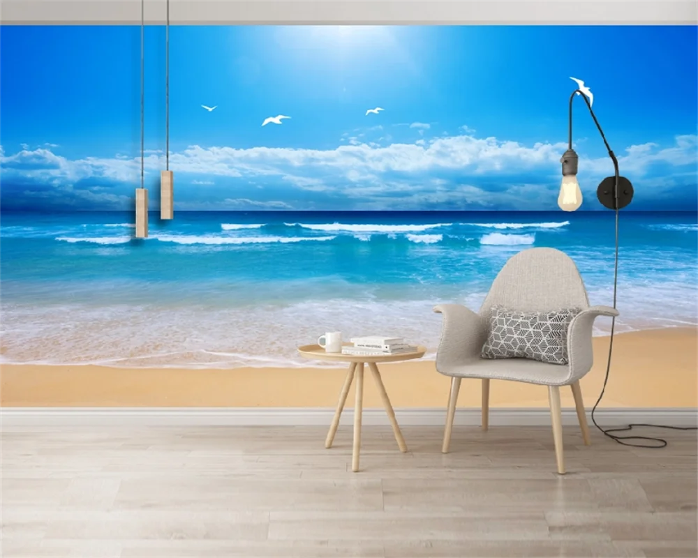 

Papel De Parede Custom Wallpaper HD Blue Sky Sea Beach Scenery Living Room Sofa Background Wall Decorative Painting Mural Behang