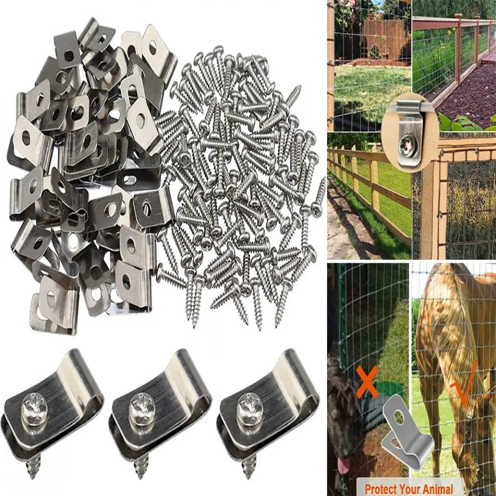10set Fence Wire Clamps with Screws Stainless Steel Rust-Resistant Fence Mounting Clips for 12-16 Gauge Garden Yard Supplies