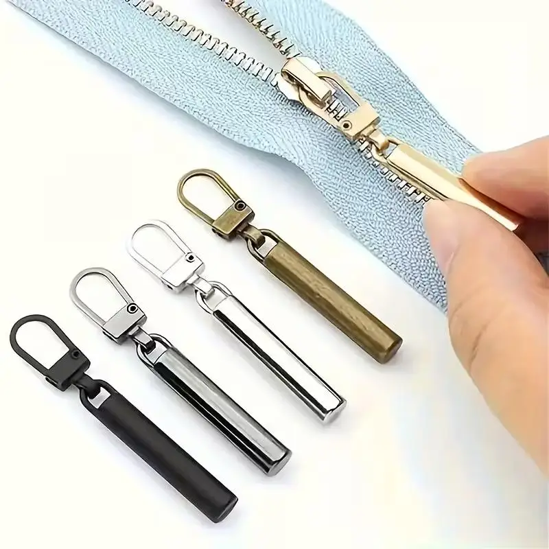 4pcs Universal Zipper Pull Tabs – Detachable Metal Heads, Replacement for Bags & Clothing