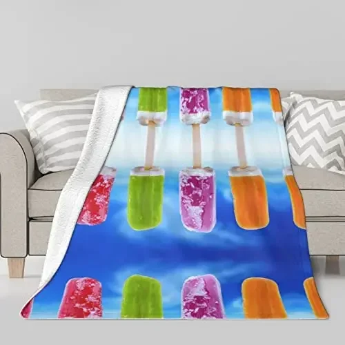 Cartoon Popsicle Throw Blanket for Couch Sofa Bed - Super Soft Lightweight Comfy Fuzzy Throw Blanket, Warm Plush Flannel Blanket