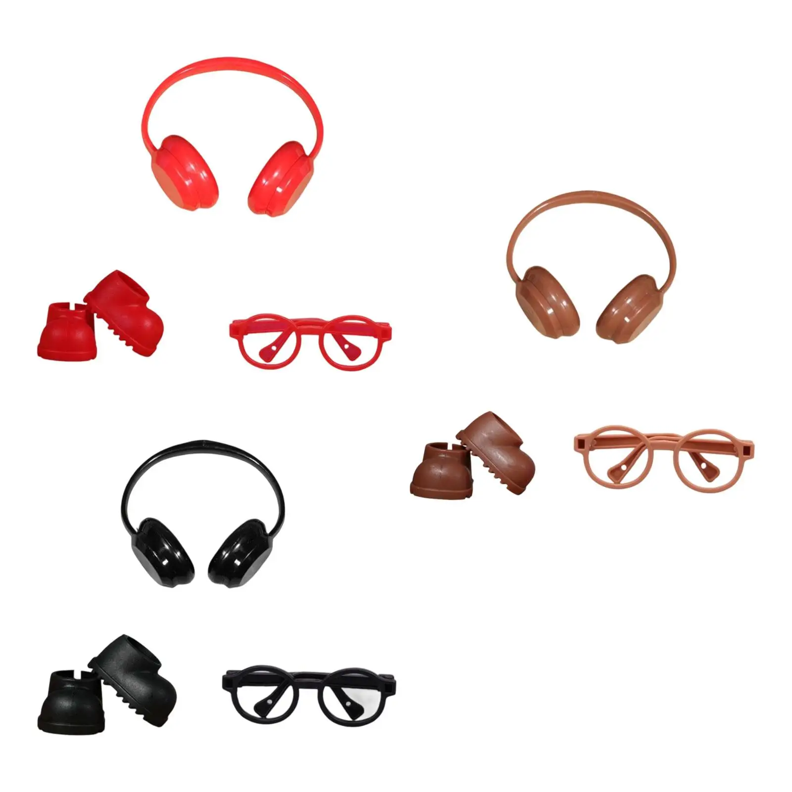 

Mini Rain Boots Costumes Elegant DIY Handmade with Headphones Glasses Doll Dress up Toy Doll Short Shoes for 6.69inch Doll