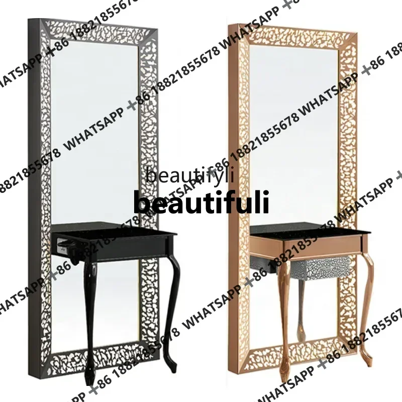 xxqHair salon Hair salon Mirror table Barber shop, desktop double mirror Beauty makeup table with drawers