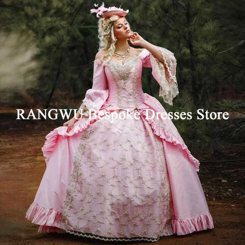 Pêssego rosa vintage vitoriano vestidos de casamento guerra civil applique espartilho medieval princesa vestido de noiva vestidos de gala personalizado