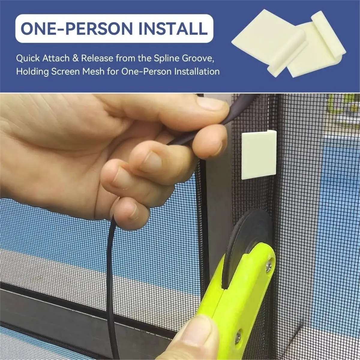 2026 New 20-Pack Screen Installer Clips Screen Retainer Clips for 2x2 Inch Pool and Patio Flat Spline Only Screen Clip System