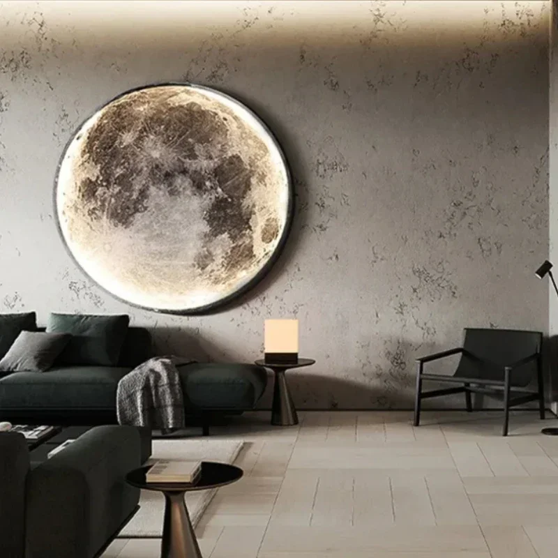 Modern Moon Wall Lamp Creative Mural Living Room Background Wall Bedside Wall Light Decoration LED Lamp Minimalist Art