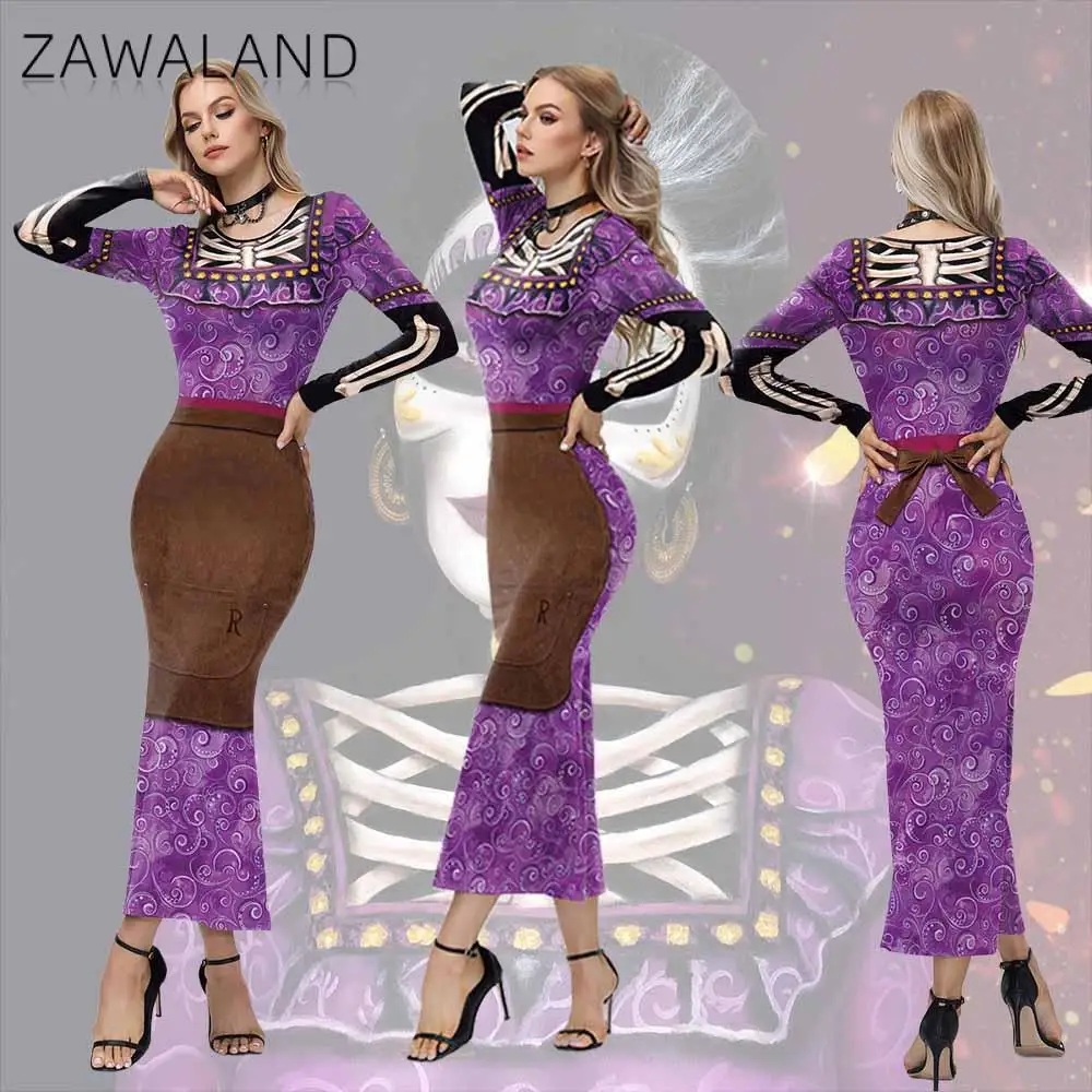 Zawaland تأثيري فيلم أنيمي ماما Imelda زي المرأة فستان طويل هالوين لعب الأدوار ازياء يوم الموتى زي حفلة تنكرية