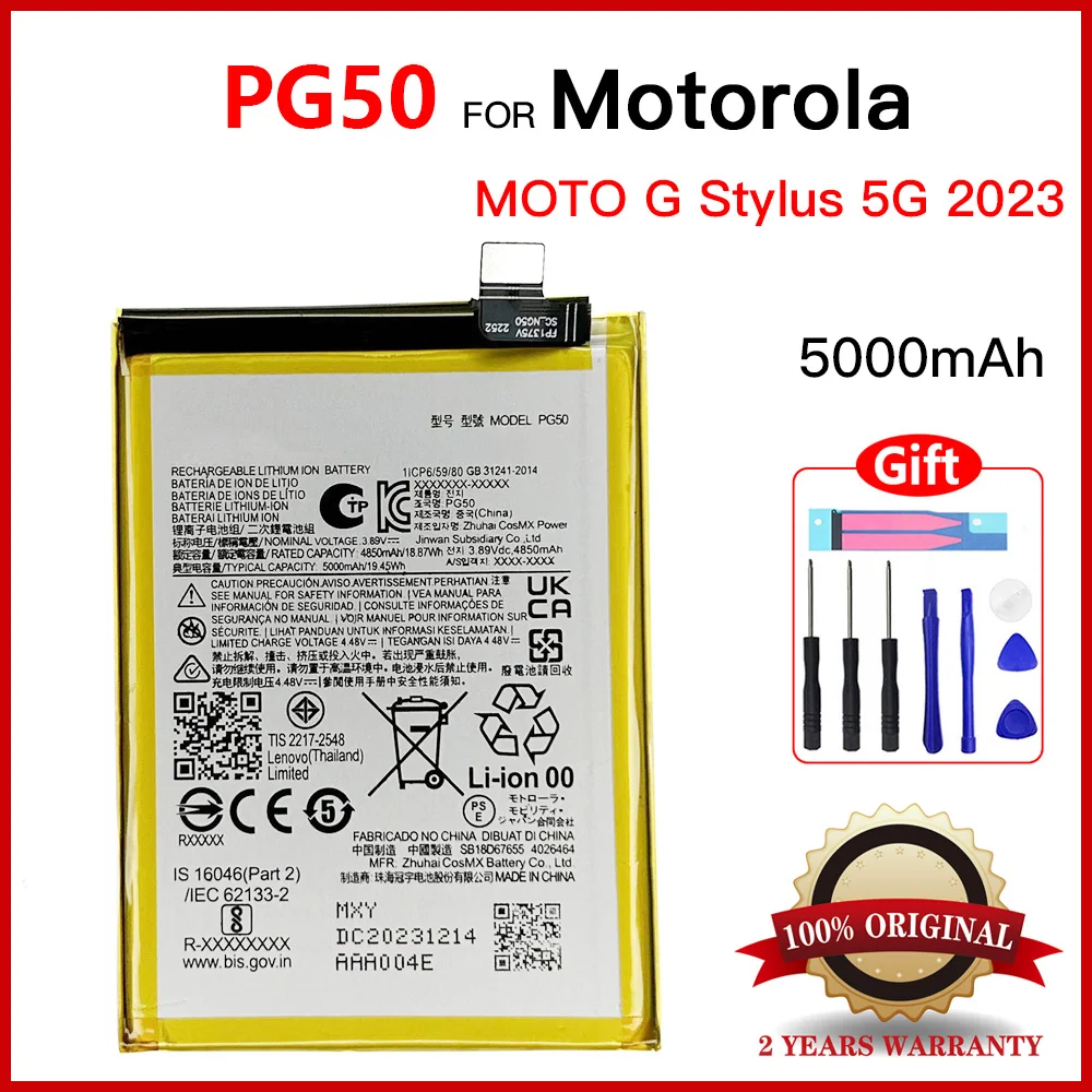 

Genuine New High Quality 50000mAh PG50 Replacement Battery For Motorola G Stylus 5G 2023 PG 50 Batteria Batteries + Free Tools