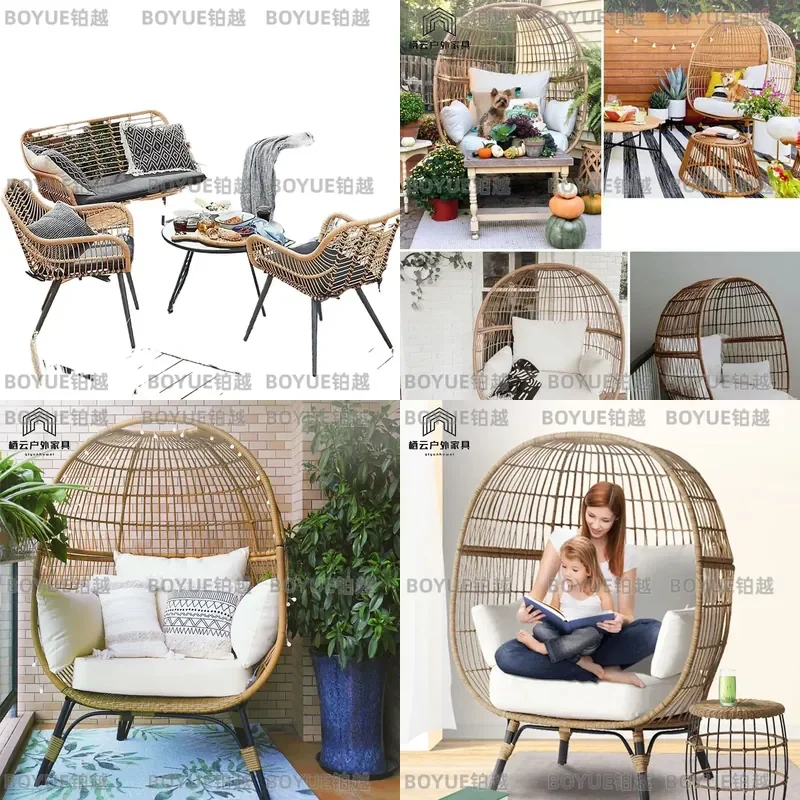 Outdoor Rattan Chair Single Bird Nest Sofa Resort Balcony Furniture Small Table and Chair Set Patio Lounge Seating