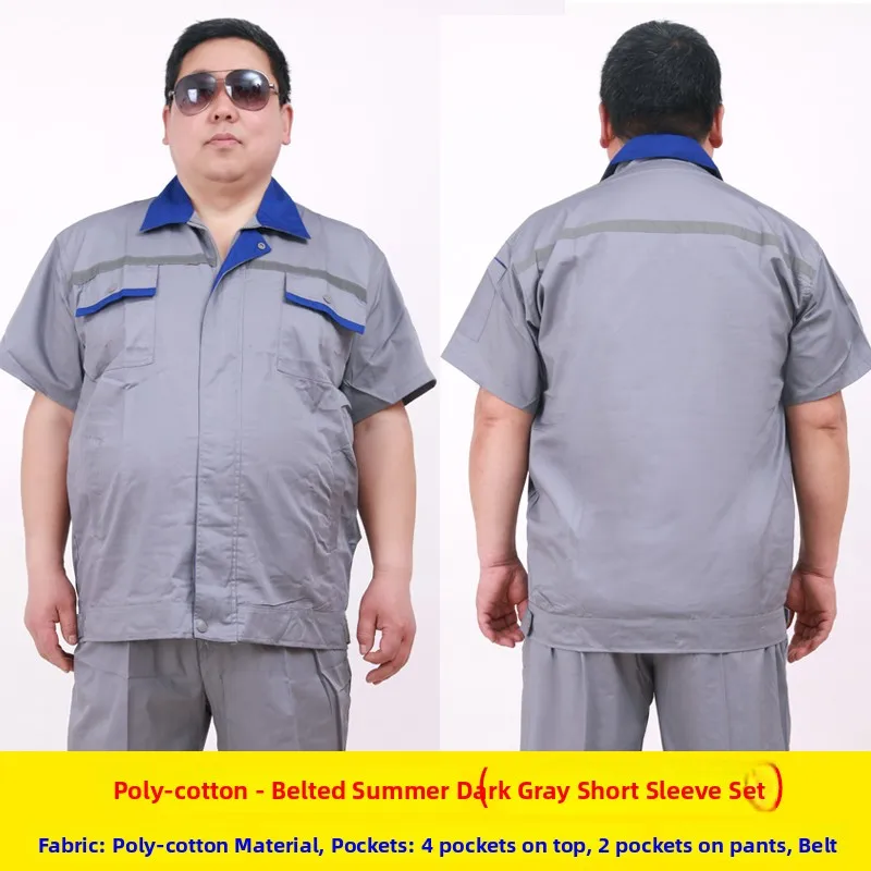 Loose Fit Summer Short Sleeve Work Uniform Set for Men Large Size Wear Resistant Thin Cotton Blend Fabric Labor Protection view 2