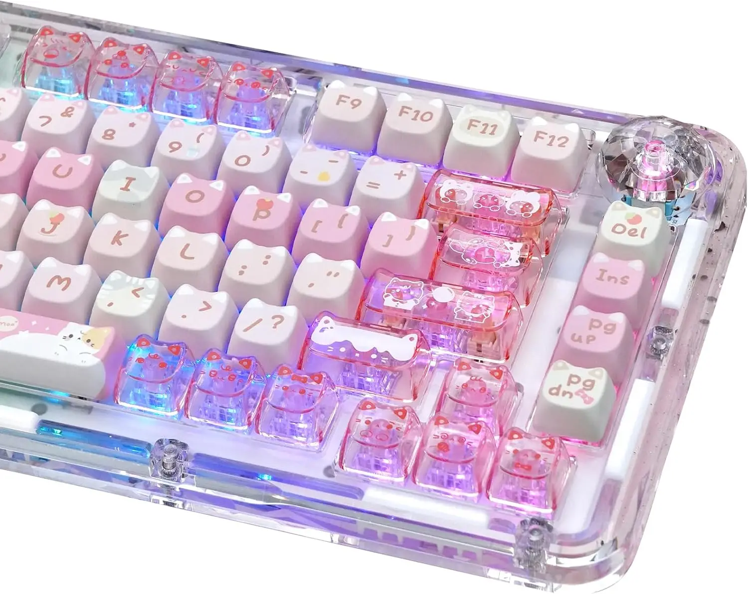 

26 Keys Crystal Jelly Personalized Keycaps PC Material Cute Meow Meow Squad Transparent Custom Cat Keycaps Mao Profile Keycap