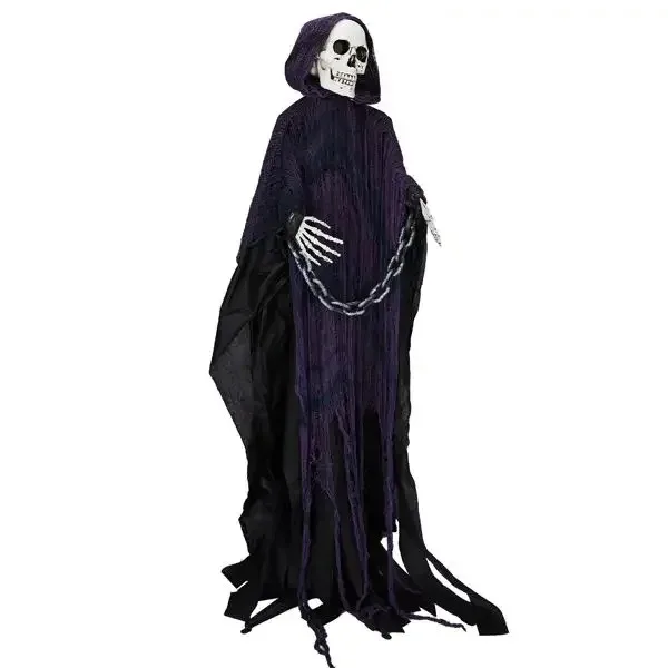 6ft Halloween Decorations Outdoor Life Size Animatronics Grim Reaper with Chain, Sound-Actived Party Decor with Creepy Sound , Scary Haunted House Props for Garden Yard Lawn