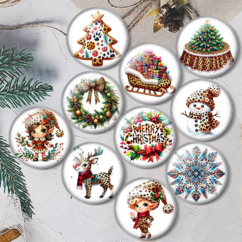 

Leopard Print Christmas Clipart 10pcs 12mm/18mm/20mm/25mm Round photo glass cabochon flat back Making findings Jewelry