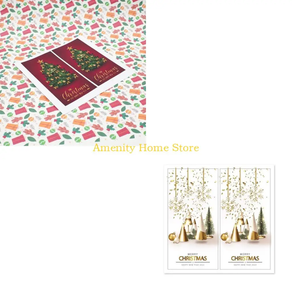 F26C 50Pcs/Pack Rectangular Xmas Wrapping Labels Gift Box Sealing Stickers Tabs Set