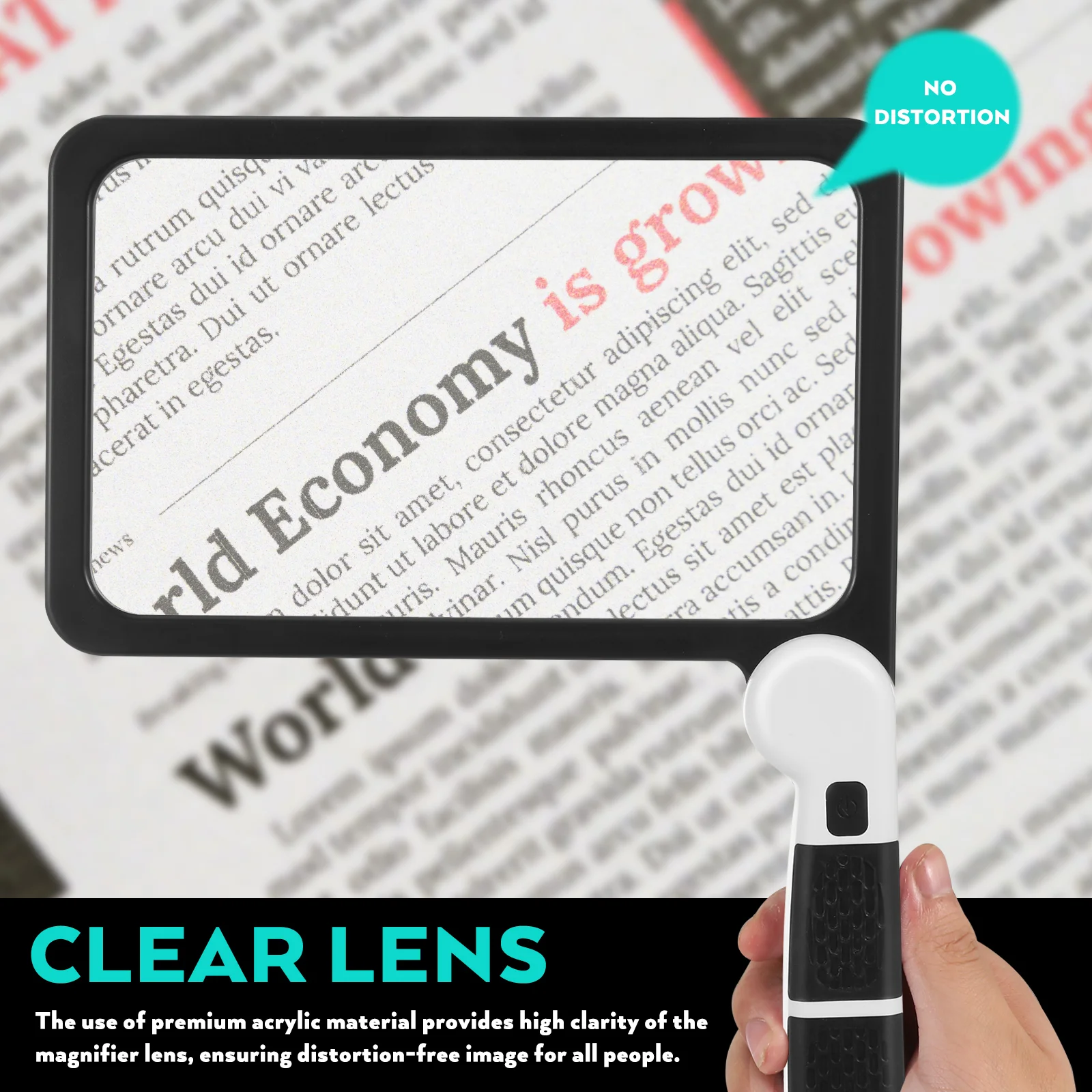 Handheld Reading Magnifying Glass Elderly Rectangle Magnifier For Light Bar USB Lighted Abs Work Eyeglasses