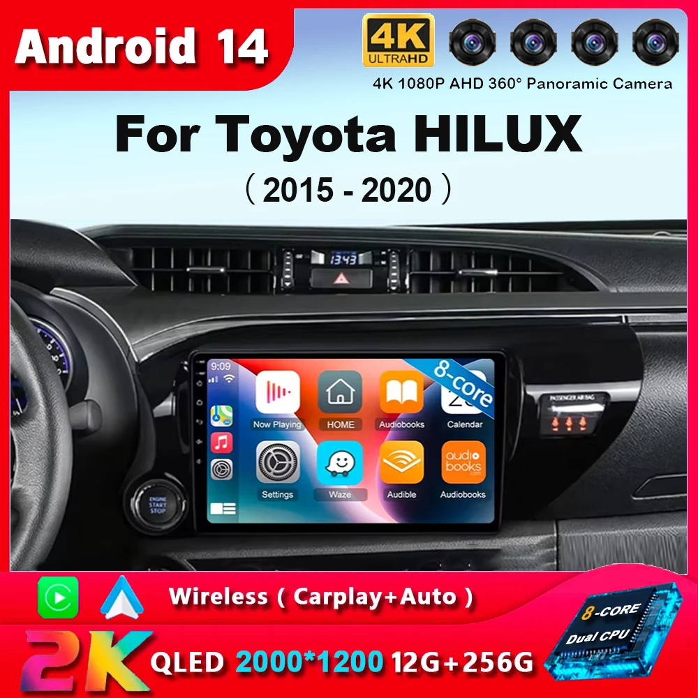 Android 14 Carplay Car Radio For Toyota HILUX REVO VIGO IMV 2016 2017 2018 2019 2020 Multimedia GPS Player Stereo 2Din Head Unit