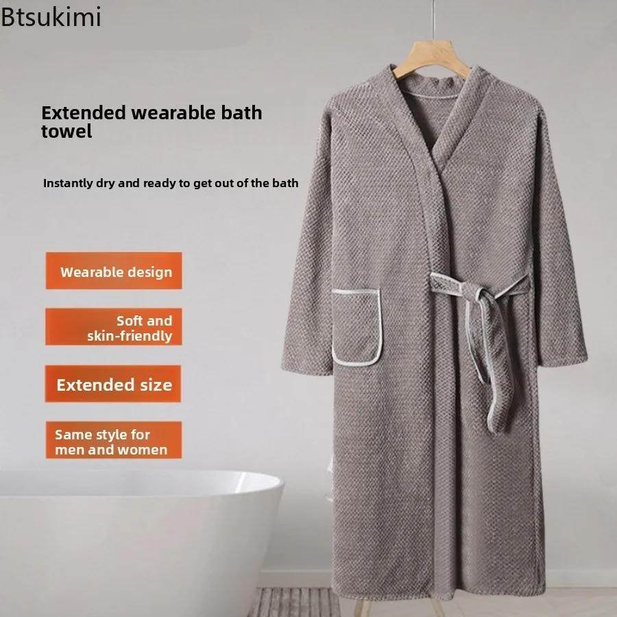 

Terry Bathrobe Sleepwear Nightgown Winter Towel Material Long Home Dressing Gown Absorbent Yukata Pajamas Robe for Women and Men