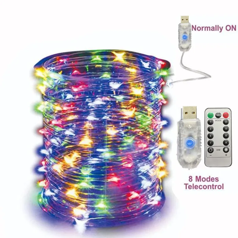 新年クリスマスデコレーションホリデーフェアリーランプ銅線USB LED屋内ホームデコレーションウォームホワイトRGBストリングリモコン付き