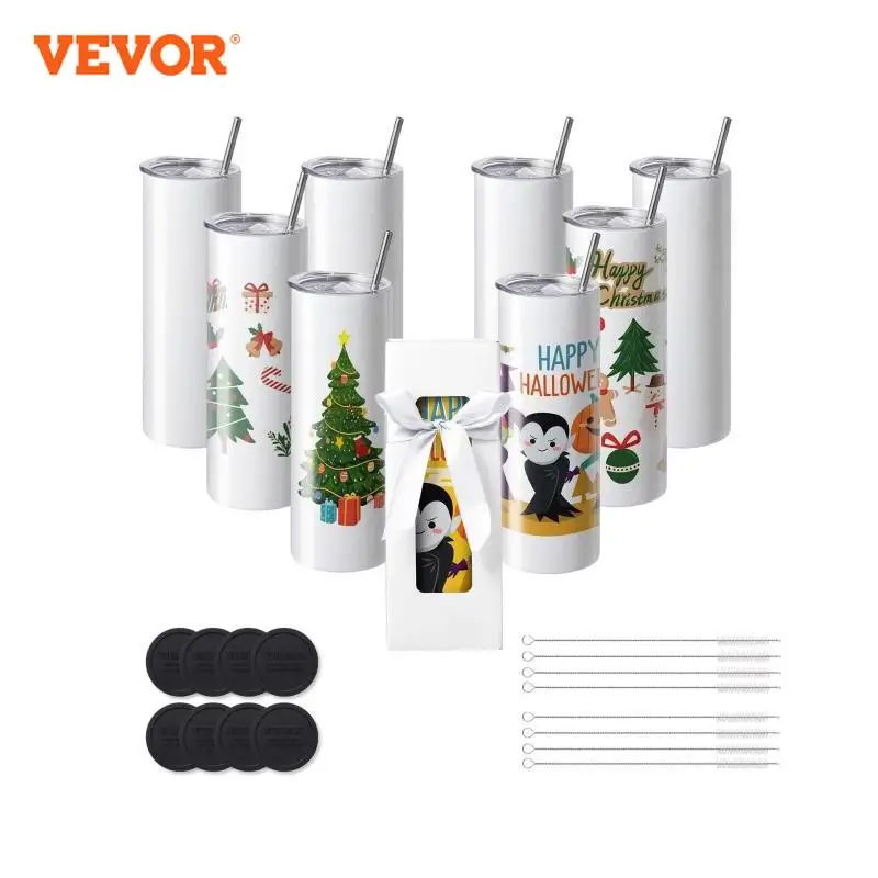 VEVOR 8/12/14/16/24/50PC Straight Sublimation Tumblers Blank Tumbler Bulk Stainless Steel Double Wall Tumbler Cups Heat Transfer