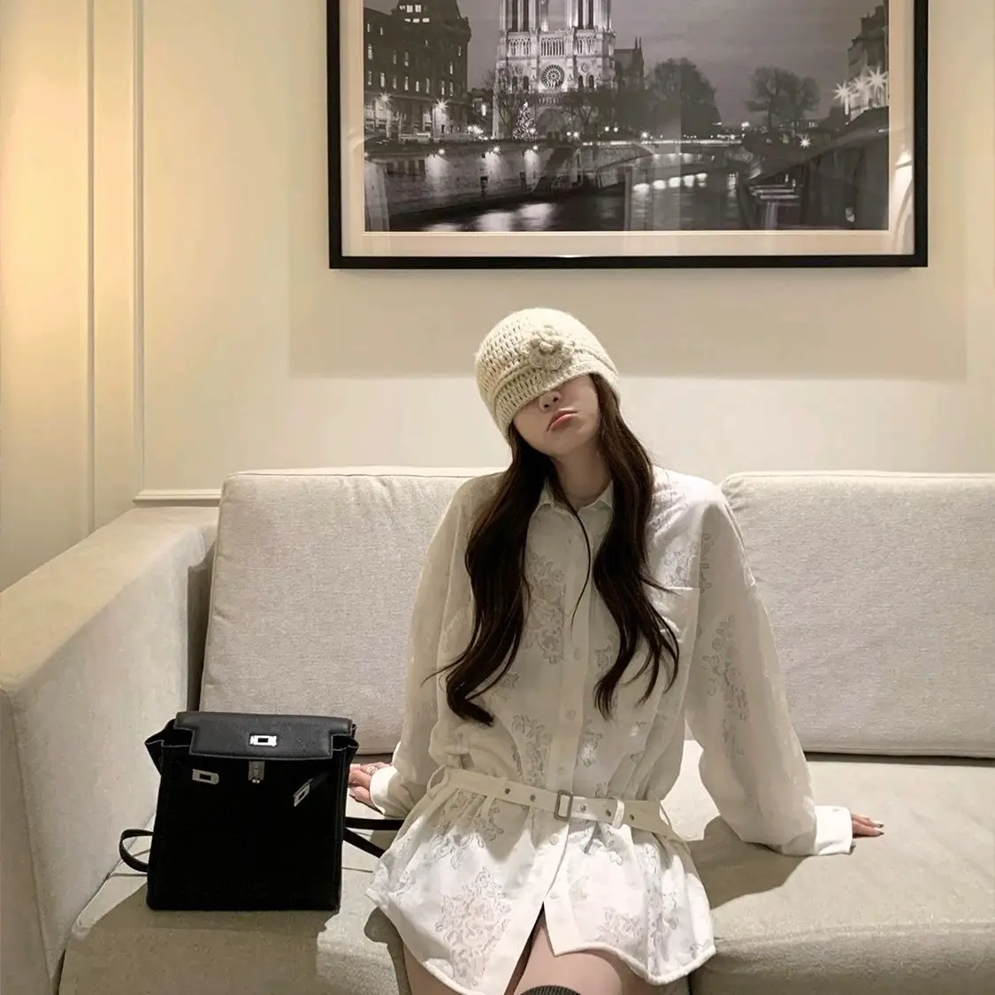 

French Lace Design Long-Sleeved Shirt Women Spring Autumn New Niche Design Casual Versatile Long-Sleeved Top