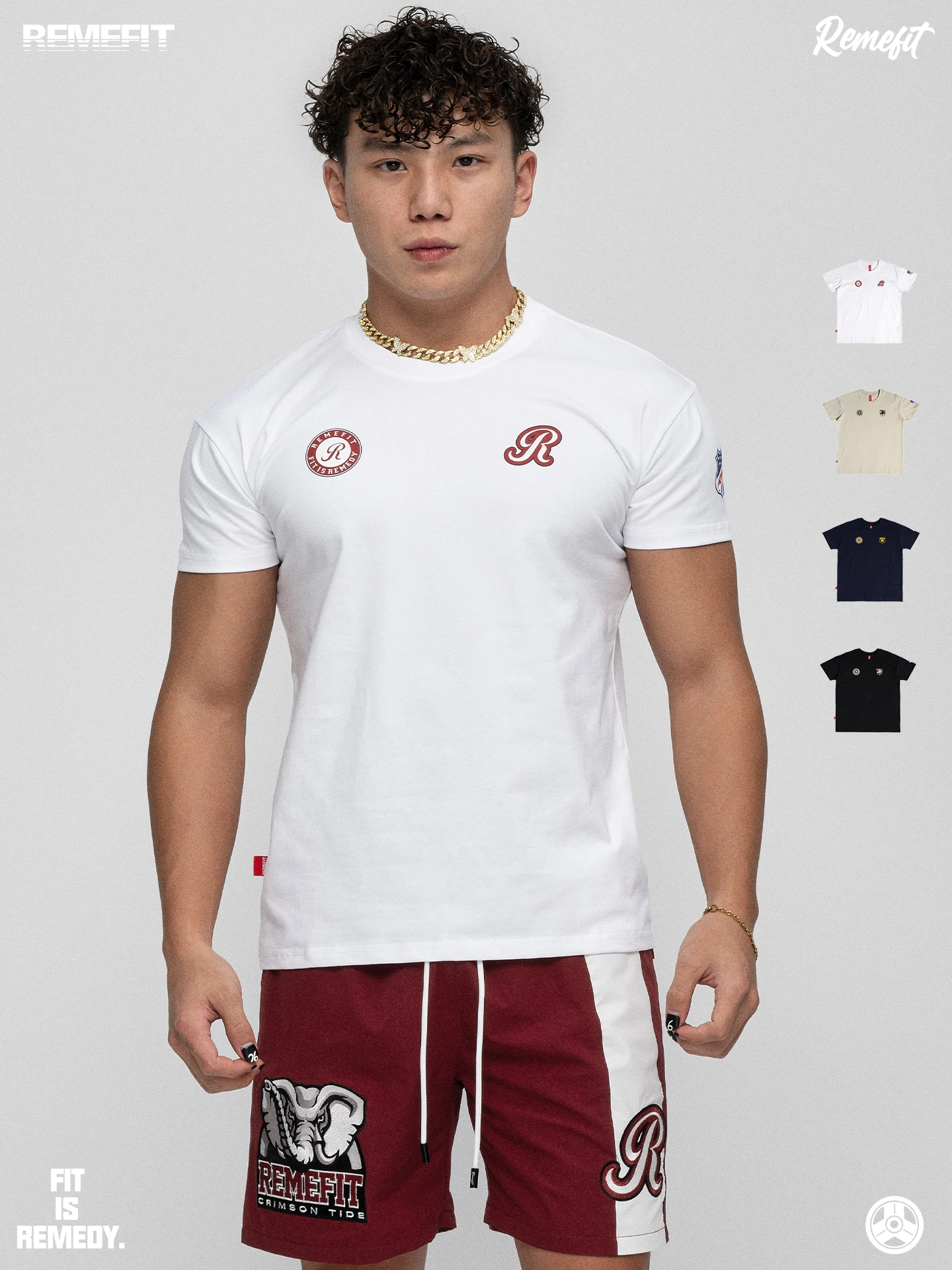 Camiseta REMEFIT NCAA Esportiva de Algodão de Secagem Rápida com Caimento Slim, Manga Curta, Gola Redonda e Estampa de Letras...