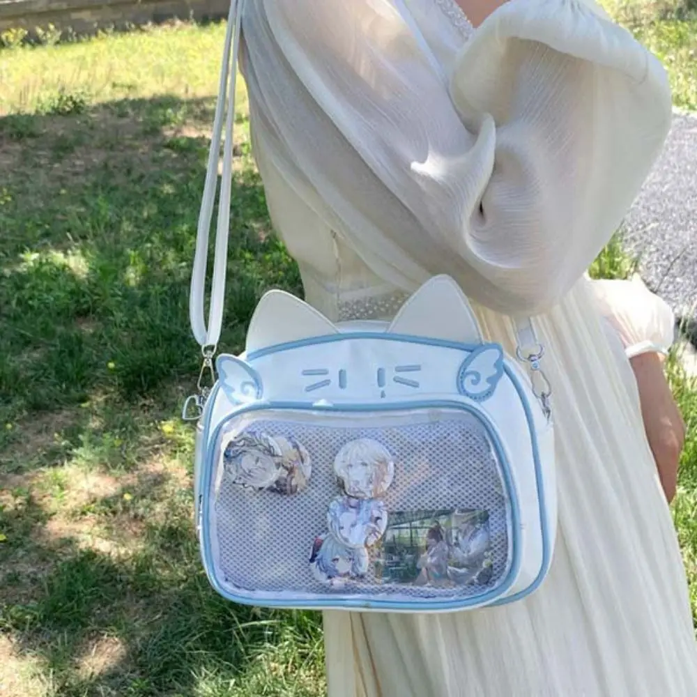 سستة حقيبة Kawaii القط Itabag القطن دمية حقيبة بولي PU جيب شفاف عنصر صغير حقيبة شارة حقيبة التخزين حقائب الظهر الموضة هدية