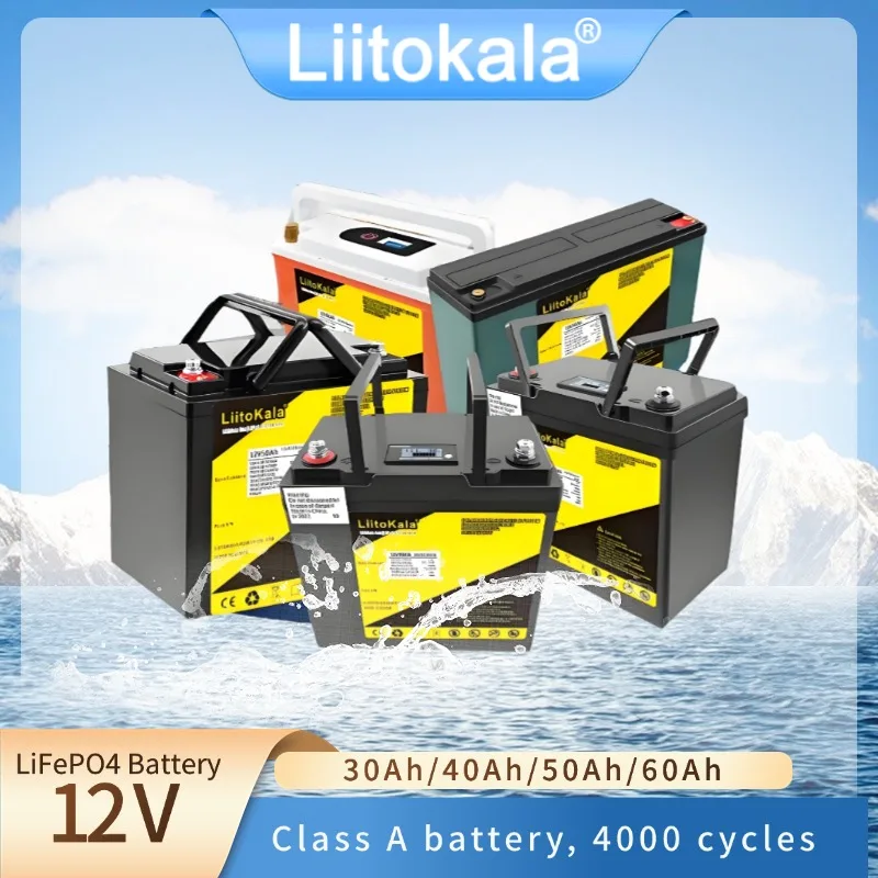 Liitokala LiFePO4 Batteria 12V 30Ah 40Ah 50Ah 60Ah Energia solare impermeabile compatibile con camper e carrelli da golf Off-Road Grid