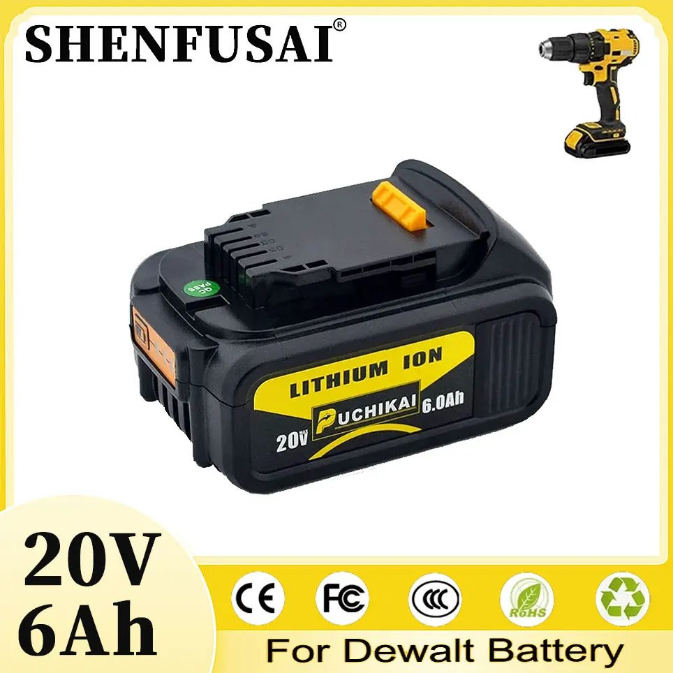 

6.0Ah 18V Replacement for Dewalt 20V MAX Power Tools DCB180 DCB185 DCB184 DCB200 DCB203 DCB181 Rechargeable Lithium-ion Battery