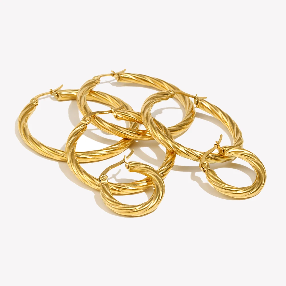 E.B.belle New In Different Sizes Twisted Stainless Steel Hoop Earrings For Women 2026 Trending Waterproof Earrings Daily Jewelry