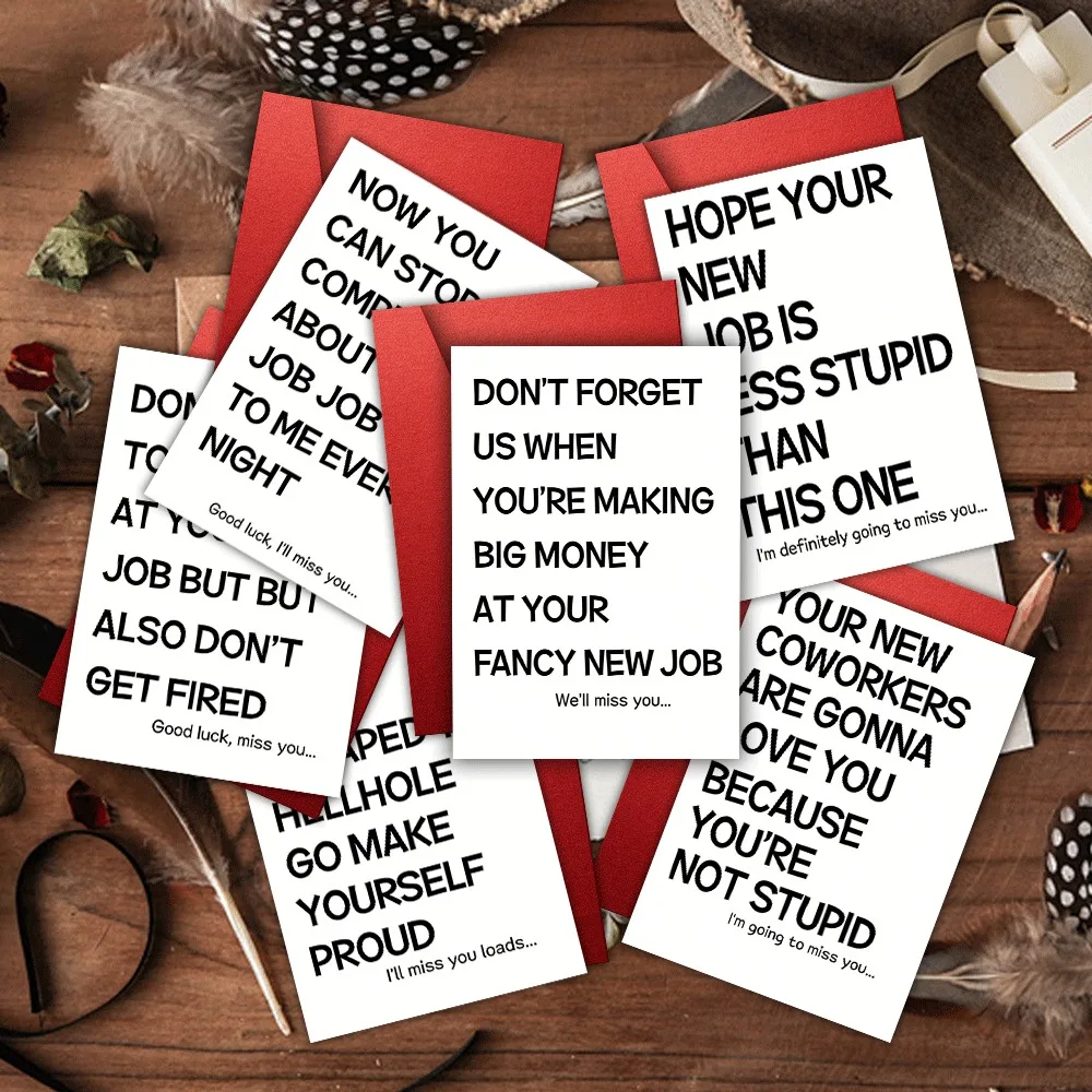 

12Sets (6 Cards+6 Red Envelopes) Funny Farewell Work Card Set Joking Goodbye Greeting Cards for Colleagues Career Celebration