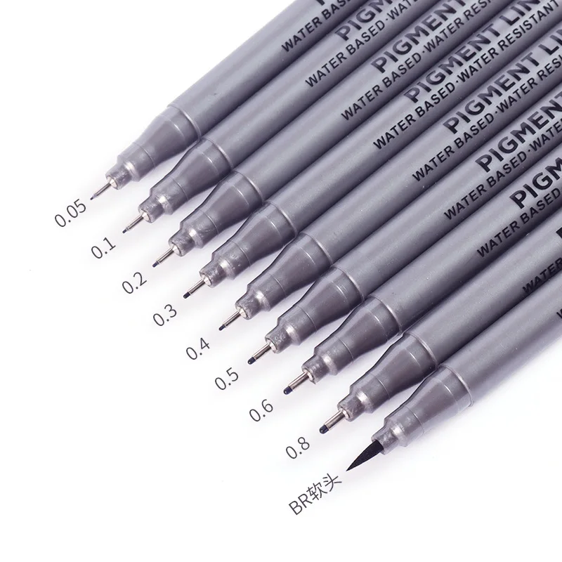 0.05-0.8mm Multi-size Waterproof Quick-drying Ink Professional Sketch Hook Line Needle Pen Brush Art School Office Stationery