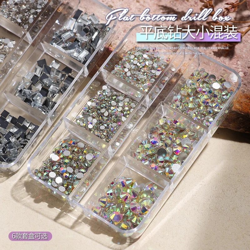 混合パックの平底の小さな丸い宝石、クリスタルガラス、平底のカラフルな宝石、DIYマニキュアアクセサリー。