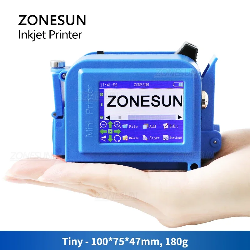ZONESUN Машина для кодирования даты Портативный струйный принтер 12,7 мм QR-код Штрих-код Пакет последовательного номера Логотип Упаковка изображения ZS-DC1