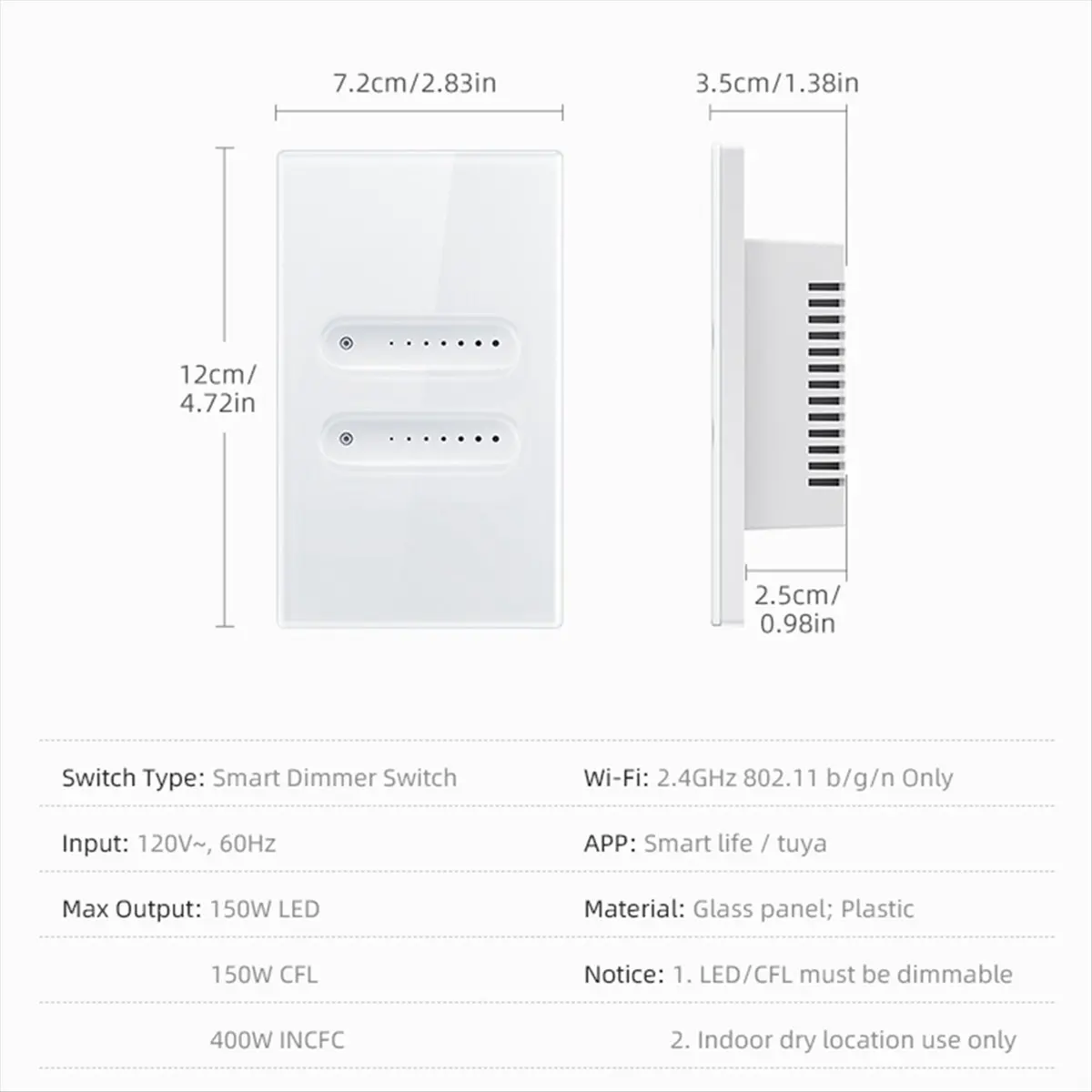 *A02R Tuya WiFi Smart Dimmer Switch 2 Gang Dimmer Light Switch Touch Panel APP التحكم عن بعد يعمل مع Alexa Google Home، A
