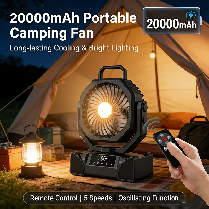 

USB-вентилятор для кемпинга с крючком, большой емкостью, долговечной литиевой батареей, мощным потоком воздуха, ночником, из ABS-пластика