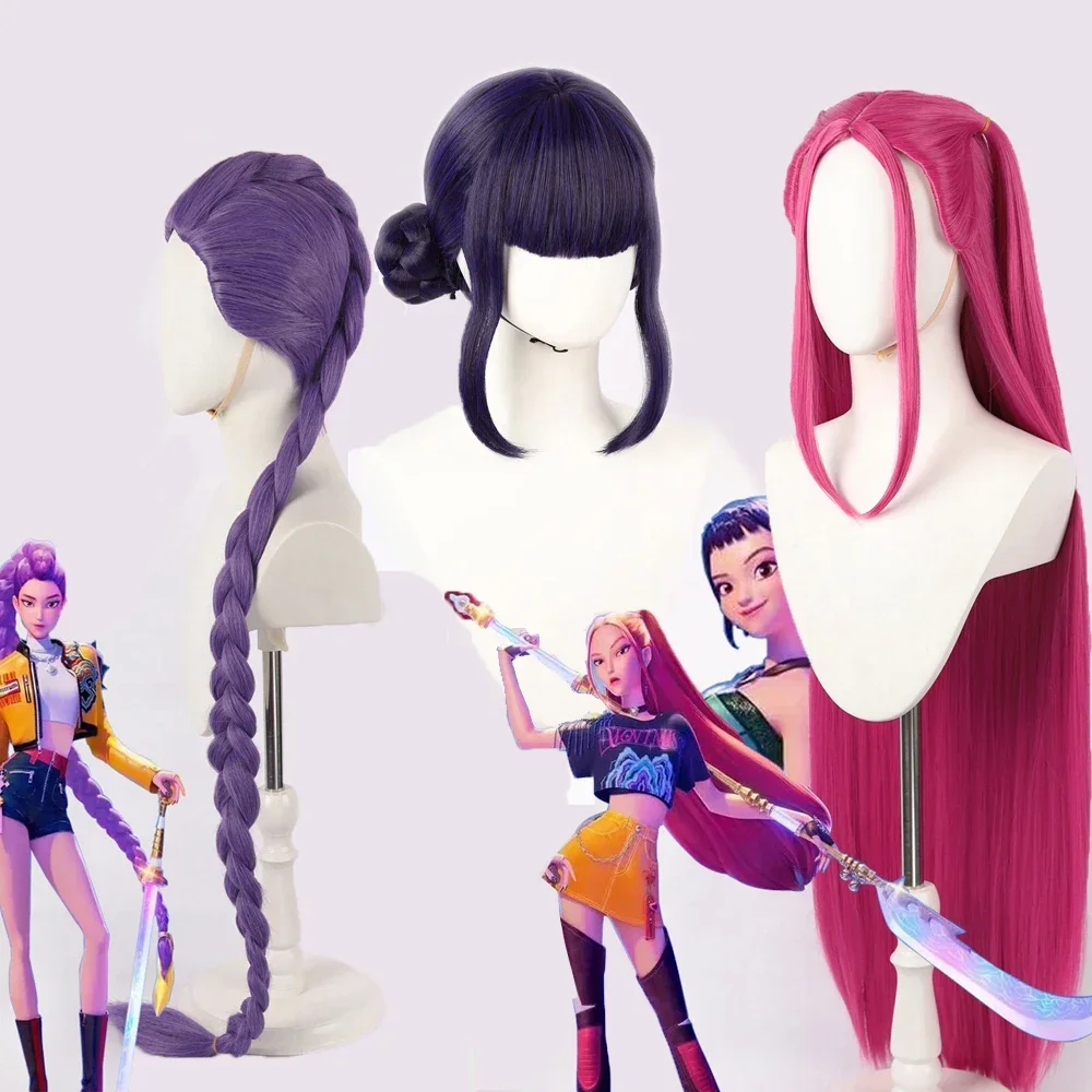 Pelucas de Cosplay KPop Demon Hunters, pelucas de Rumi Mira Zoey Huntrix, accesorios de disfraz de Halloween, accesorios de vestir de cómic de película para mujer
