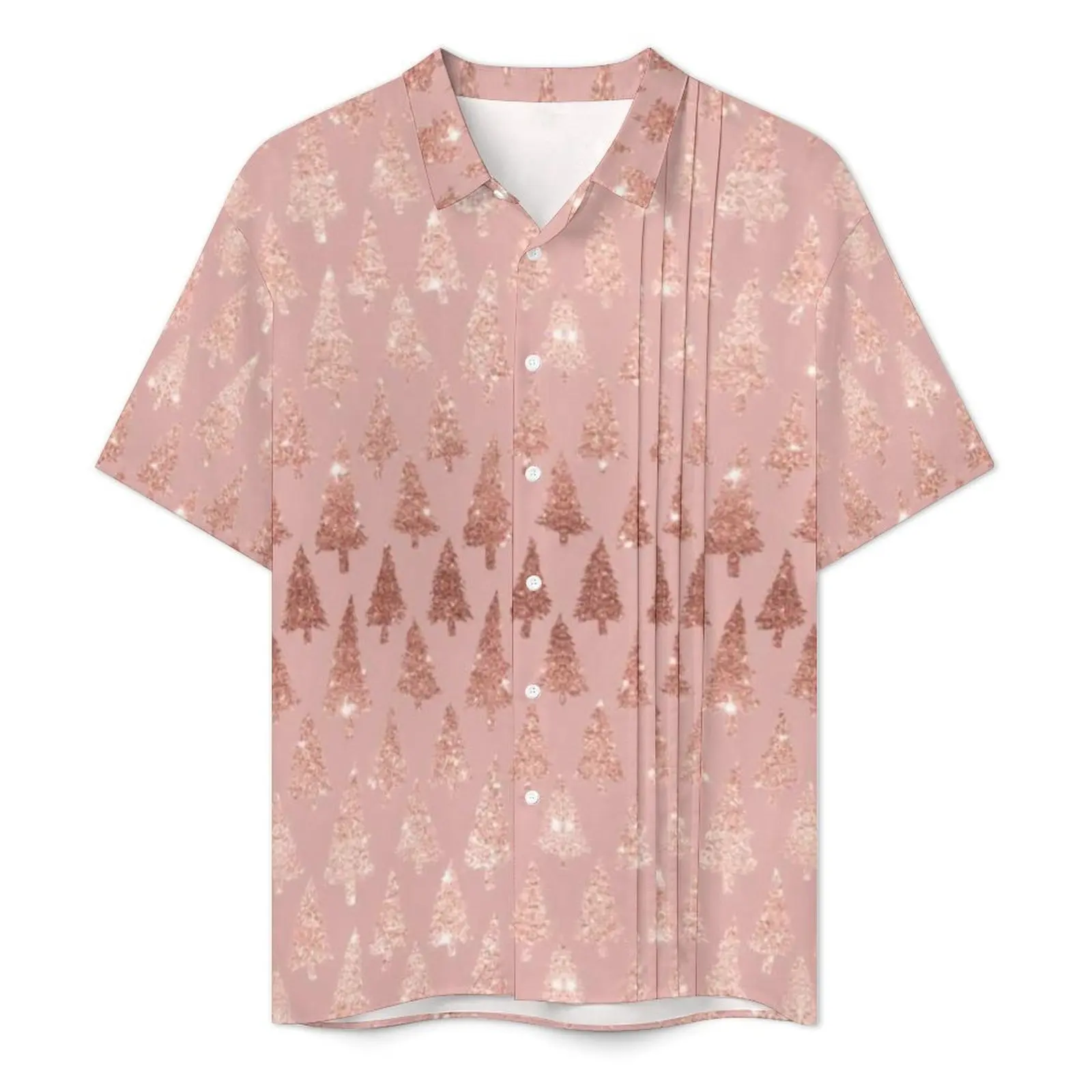 Elegant Rose Gold Metallic Beach Shirt Glitter Pink Mauve Xmas Trees Hawaiian Casual Shirts Man Elegant Blouses Design Clothes