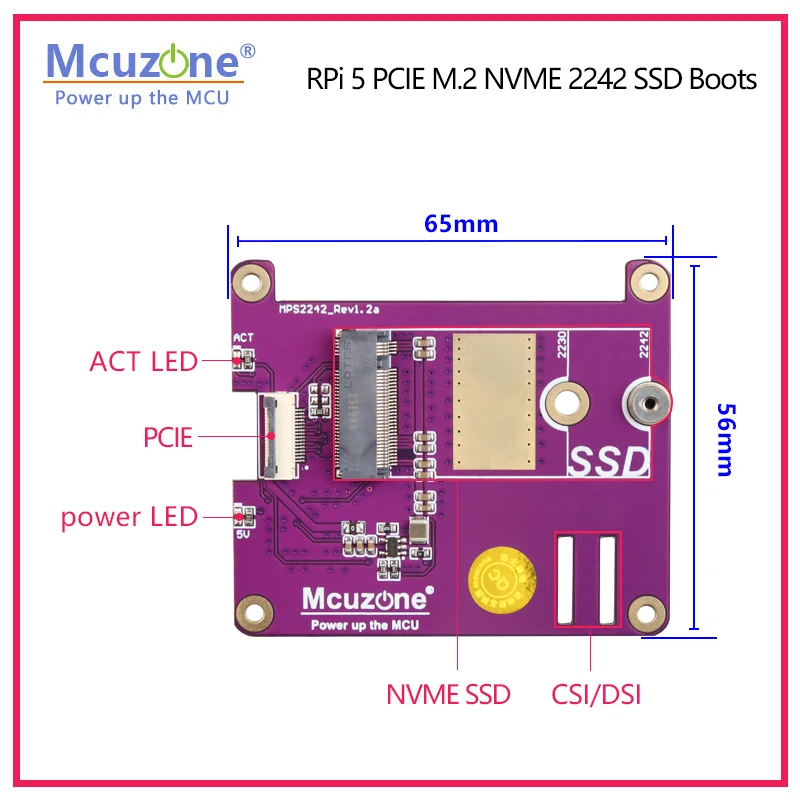 MPS2242B Raspberry Pi 5 PCIE M.2 NVME SSD Boots,support 2242,2230