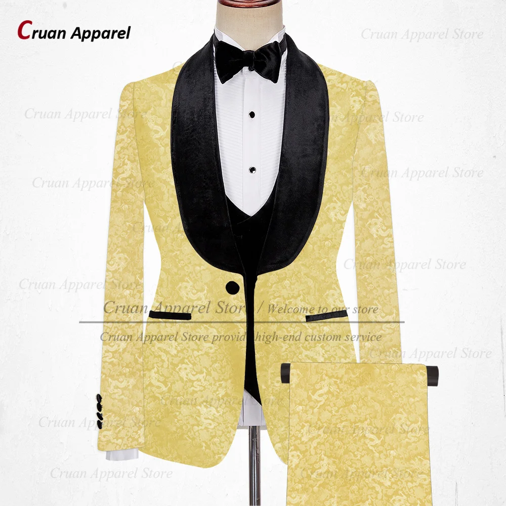 

Newest Printing Men Suit Sets Wedding Gala Groomsman Luxury Outfits Evening Dinner Custom Elegant Male Blazer Vest Pants 3Pieces