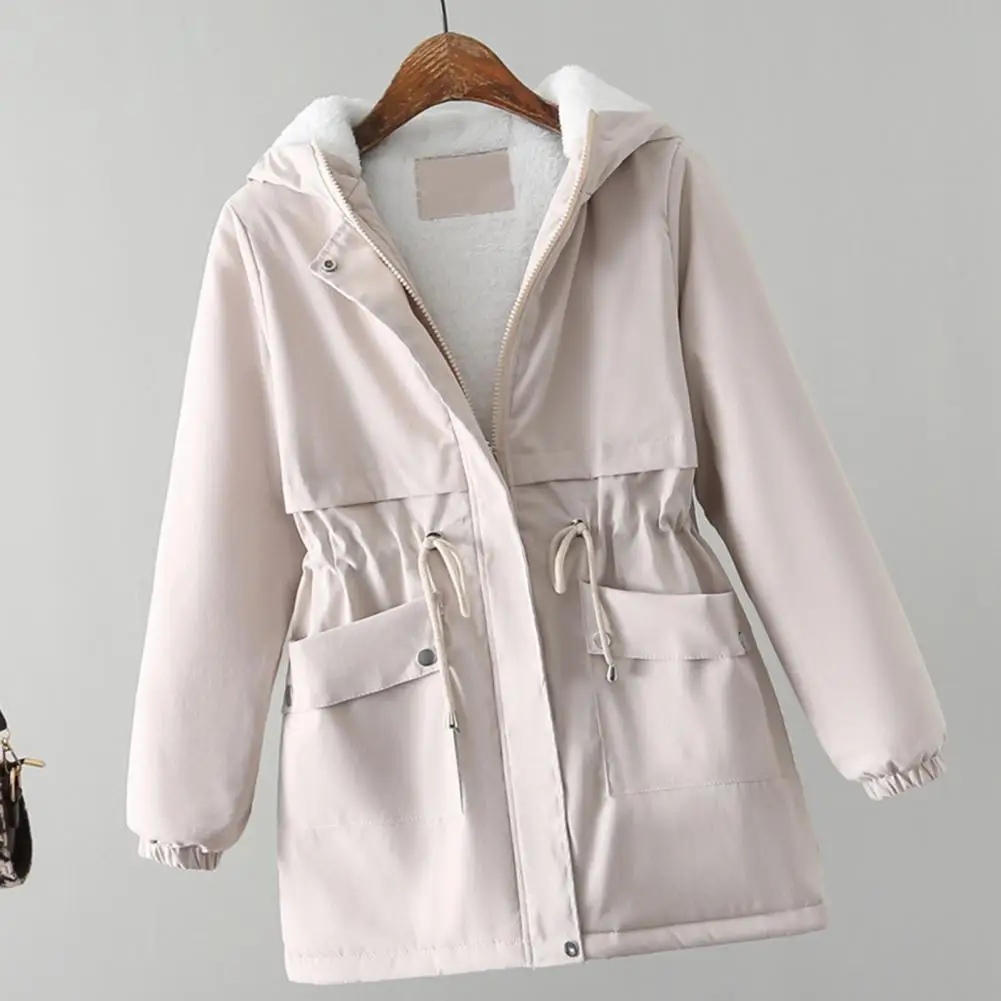 

Women Coat Hooded Oversized Velvet Thickened Coat Warm Loose Mid Length Cozy Lady Jacket Trench Coat chamarras para mujeres