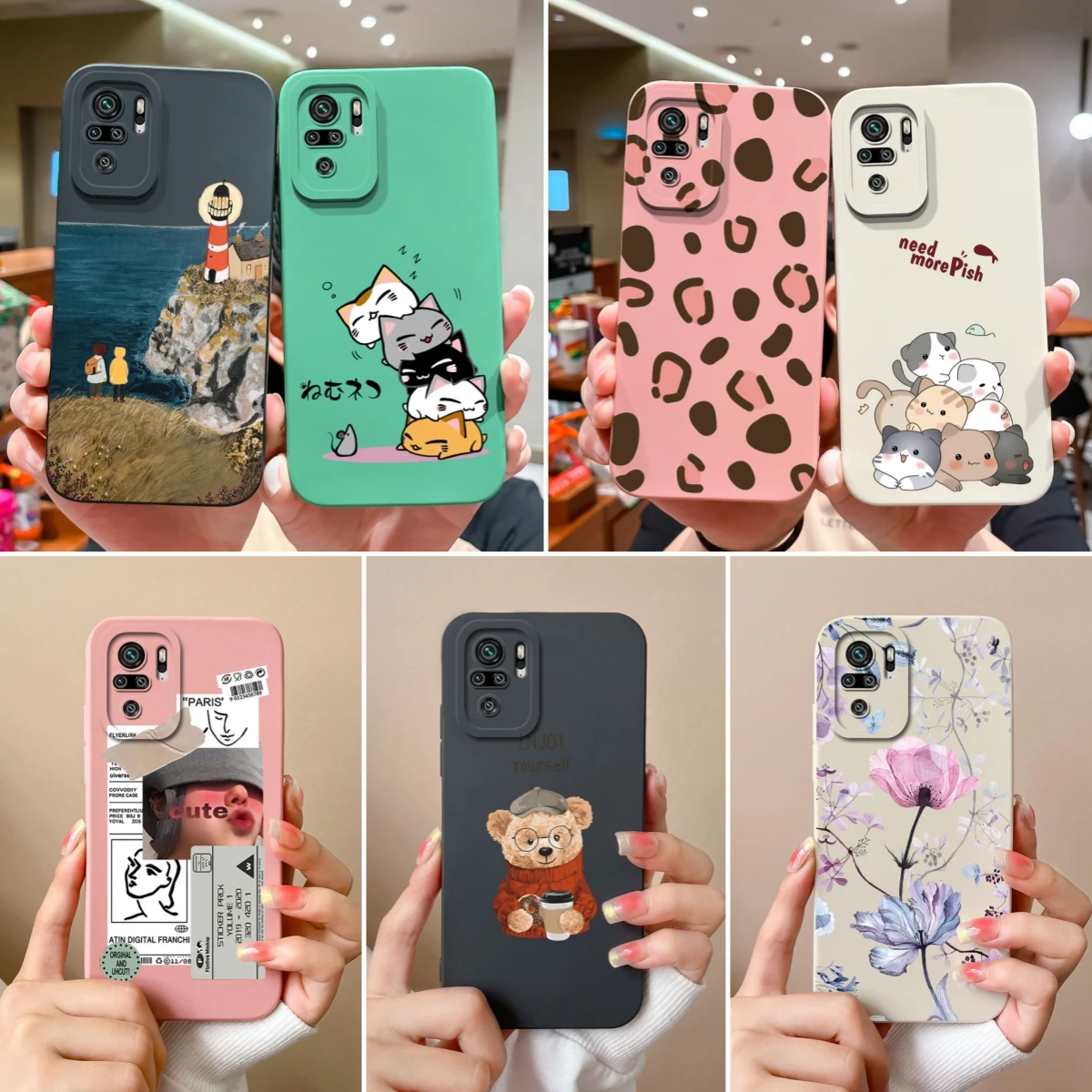 For Redmi Note 10 10T 10S Phone Case Cartoon Liquid Silicone Full Coverage Anti Drop Bumper For Xiaomi Redmi Note10 10 S T Funda