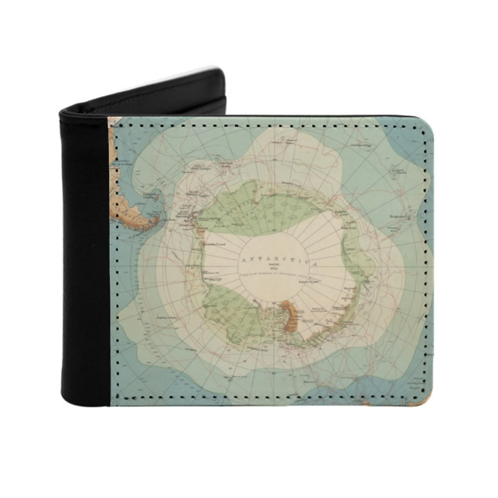 خمر خريطة القطب الجنوبي 1898 الرجال النساء محفظة من جلد Pu محفظة حمل بطاقة الائتمان محفظة قصيرة القطب الجنوبي القمار القطبي الجنوبي القطب الجنوبي