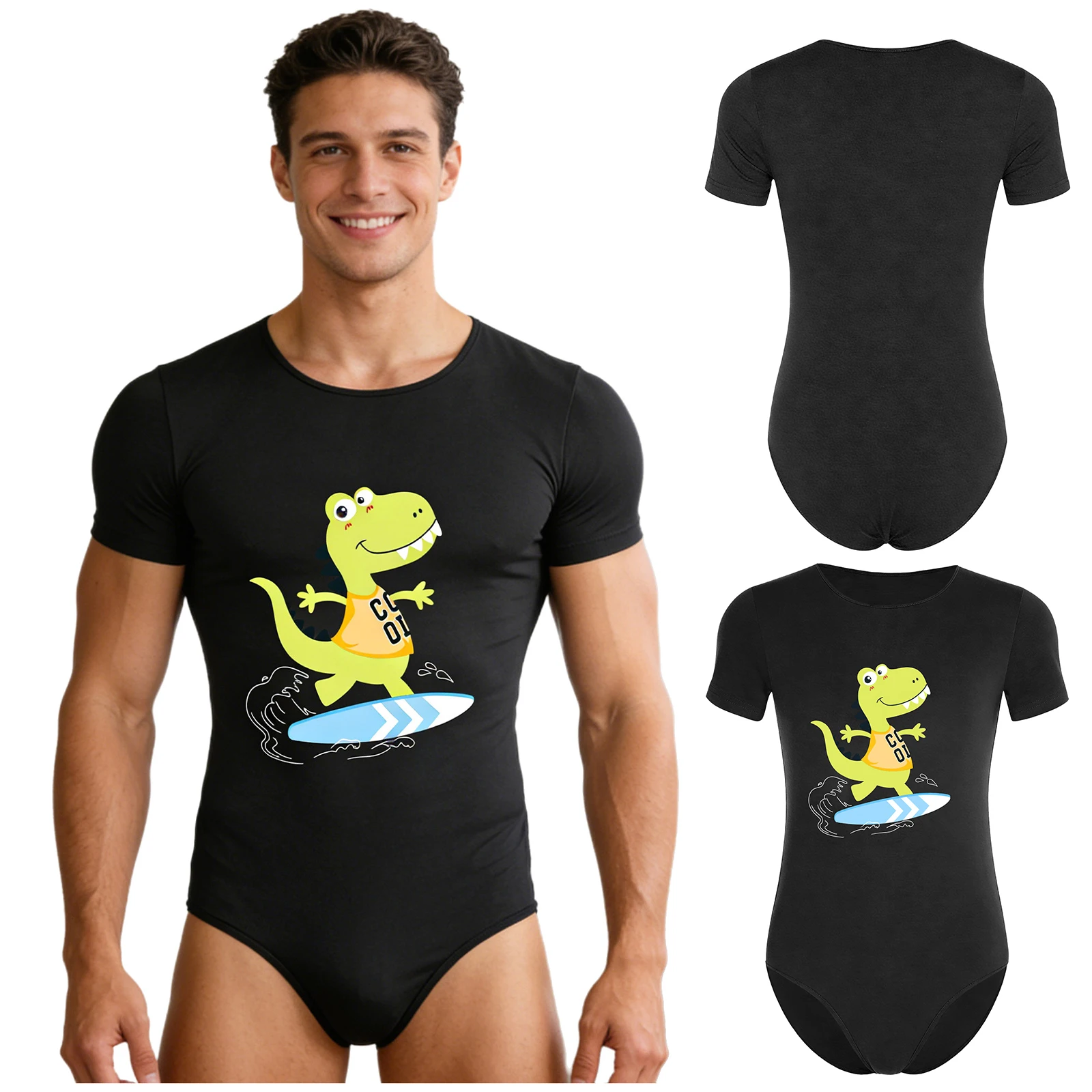 

Men Comfortable Pajamas Rompers Cartoon Dinosaur Print Short Sleeve Buttoned Crotch Jumpsuit Loungewear Casual Nightwear