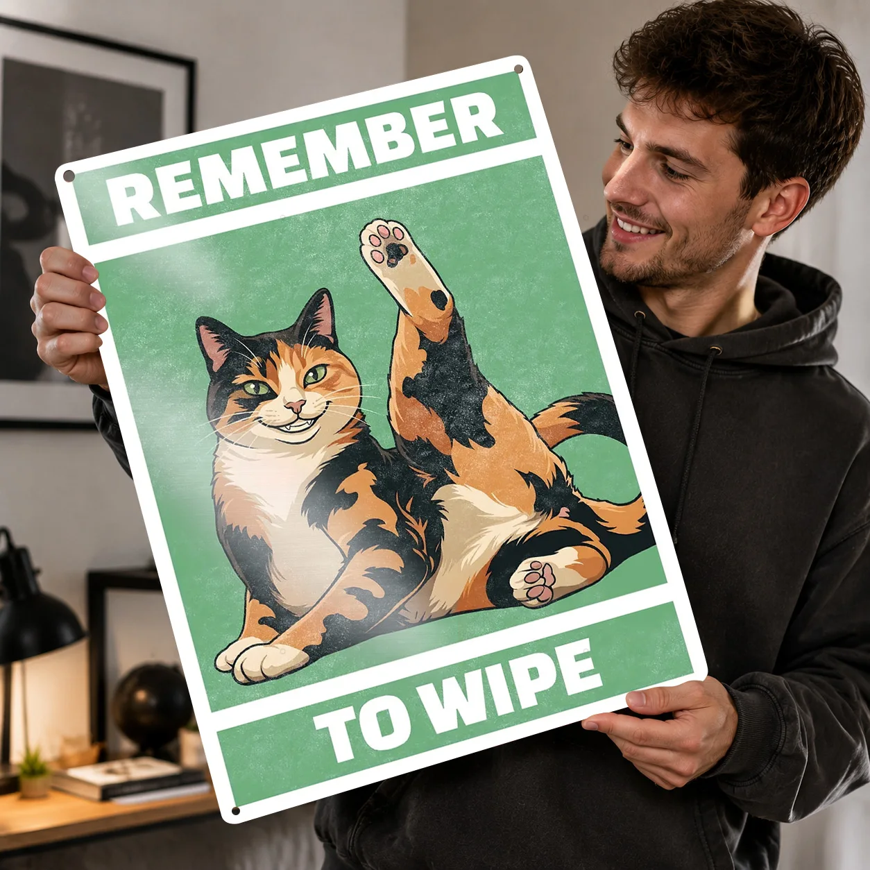 Funny Calico Cat Bathroom Metal Poster Perfect Gift for Fans Lovers Personalized Wall Art Metal Sign for Home and Decoration